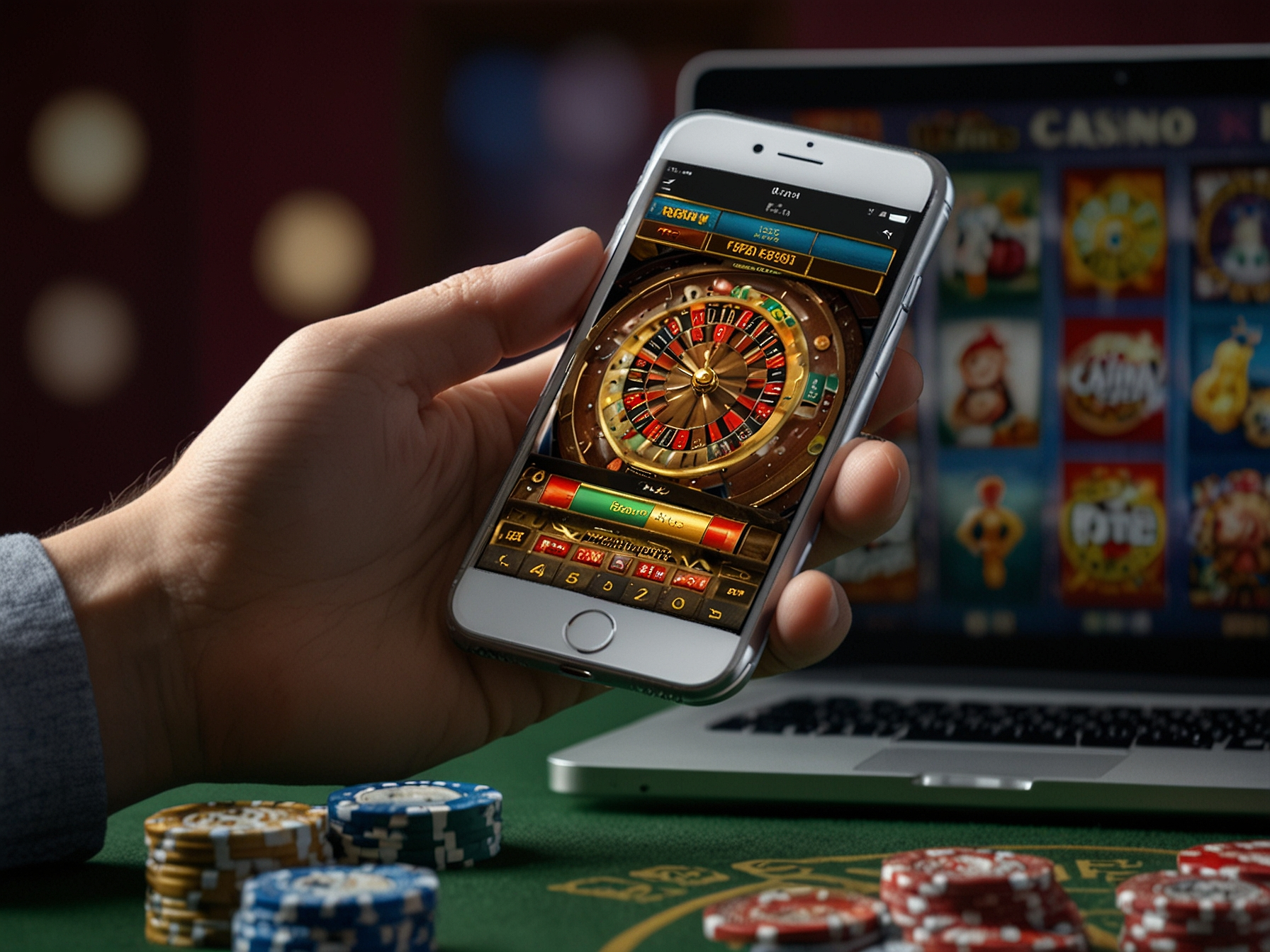 Player using mobile browser to play casino games